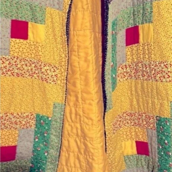 Handmade Heirloom Vintage Long Quilt Coat; Log cabin quilt.